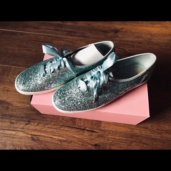 KATE SPADE/KEDS-NWT Aqua Glitter Sneakers - Picture 16 of 16
